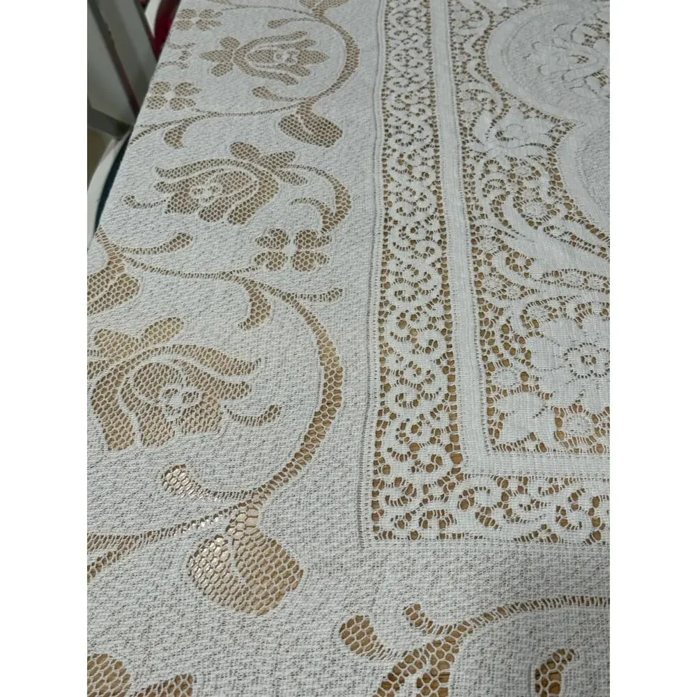 VINTAGE Lace Tablecloth Floral Cottagecore Farmhouse White Rectangular Cotton